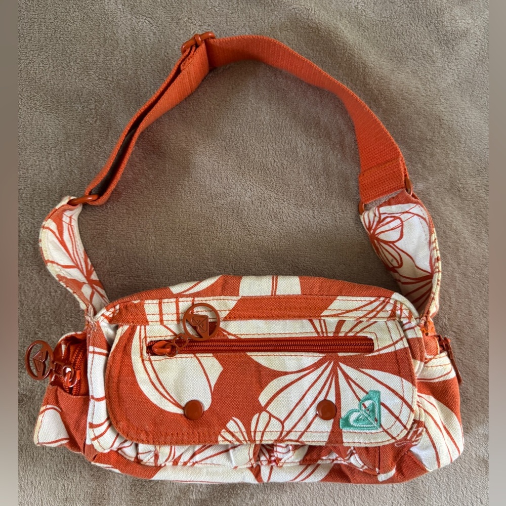 Roxy Y2K Surf Core Floral Shoulder Bag Orange Beachy Boho - Picture 2 of 13